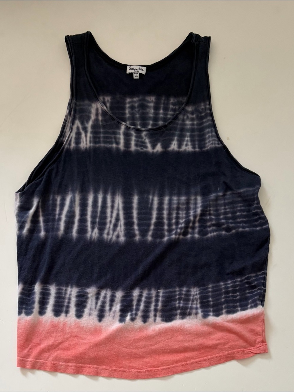 Splendid Navy, White & Coral Ombre Tie-Dye Tank
